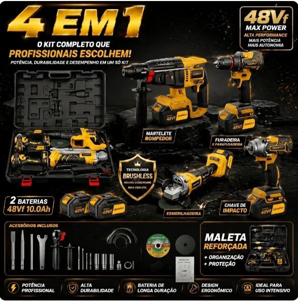 Kit 4 EM 1 SOARFLY 48Vf com maleta, 2 baterias e acessórios